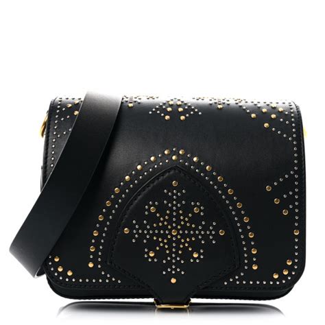 BURBERRY Calfskin Studded Square Satchel Black